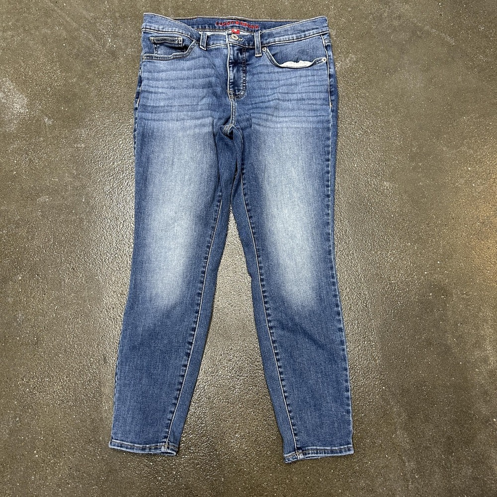Lucky Brand Jeans Womens 8 Blue Medium Wash Skinny Ankle Distressed Denim